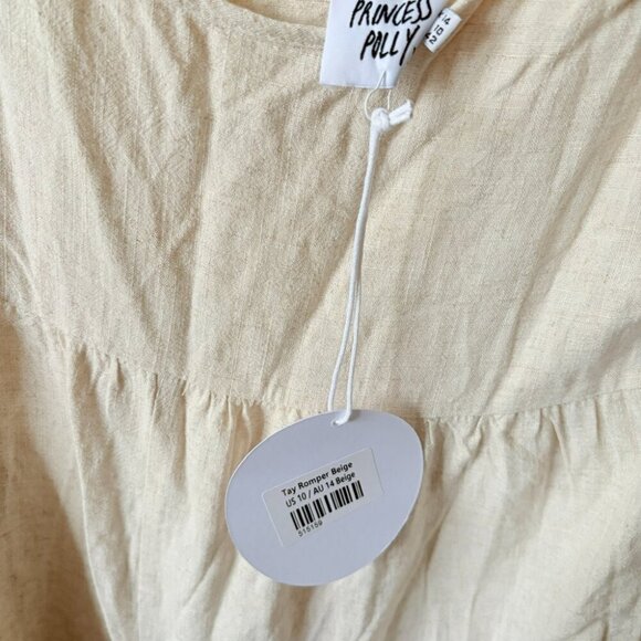 Princess Polly Tay Linen Blend Romper NWT Beige Size 10 - Picture 7 of 8